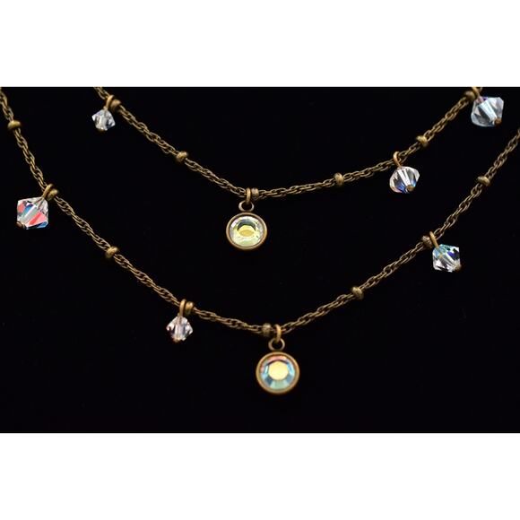 Liz Palacios SF Vintage Crystal Necklace Open Bezel Aurora Borealis Signed 9J - Picture 1 of 12